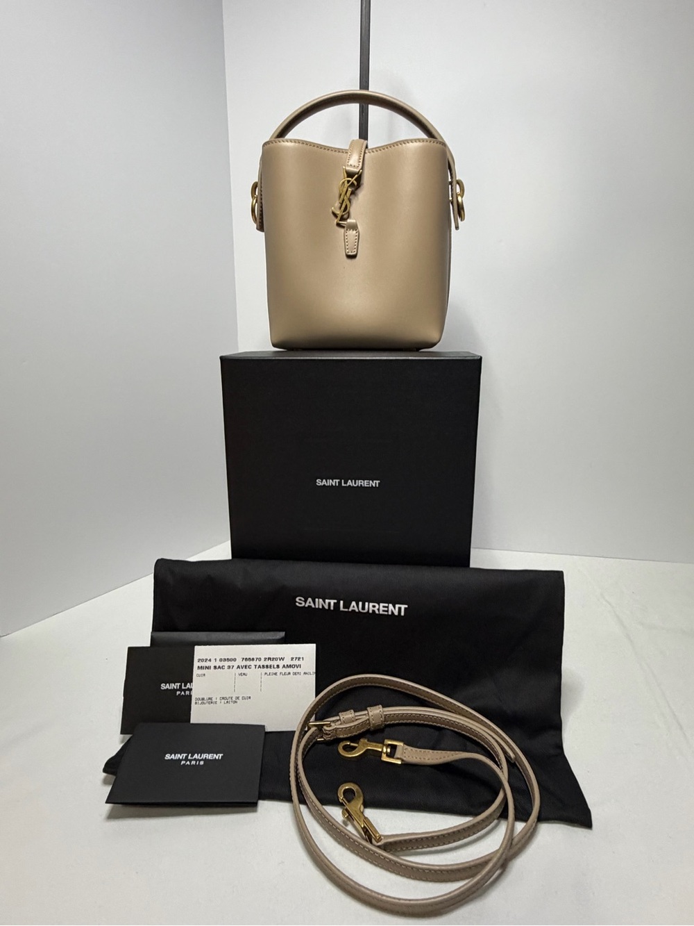 Saint Laurent Beige Mini Bucket Bag with Gold Hardware - Picture 2 of 8